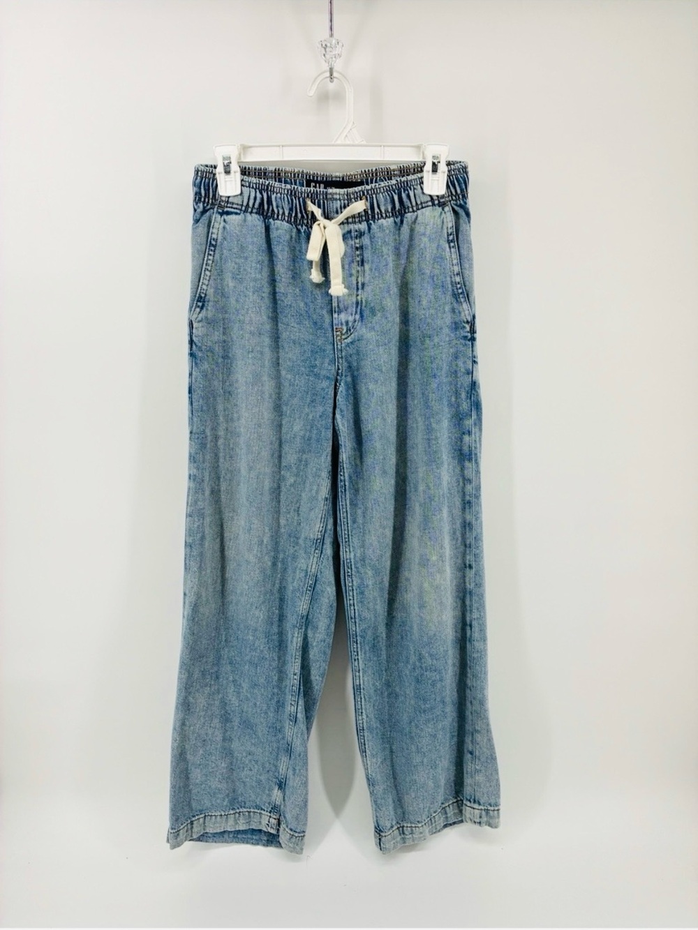 GAP Denim Light Blue High-Rise Wide Leg Drawstring Jeans